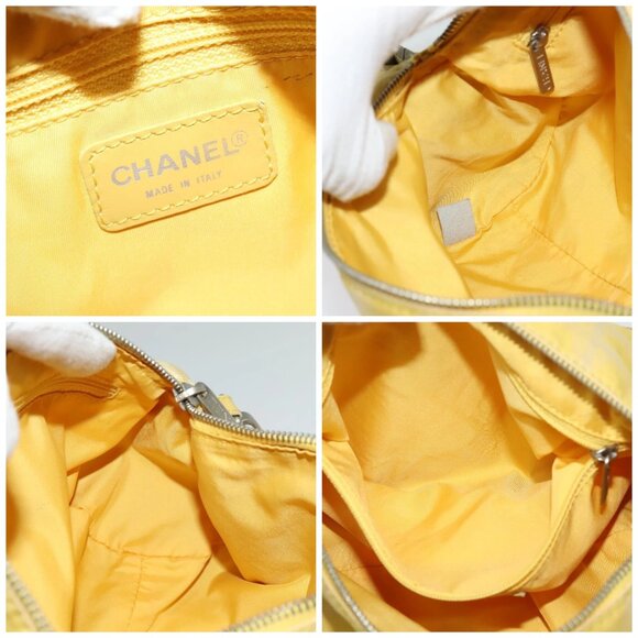 CHANEL New Travel Shoulder Bag Nylon Yellow Silver CC Auth - Picture 14 of 15
